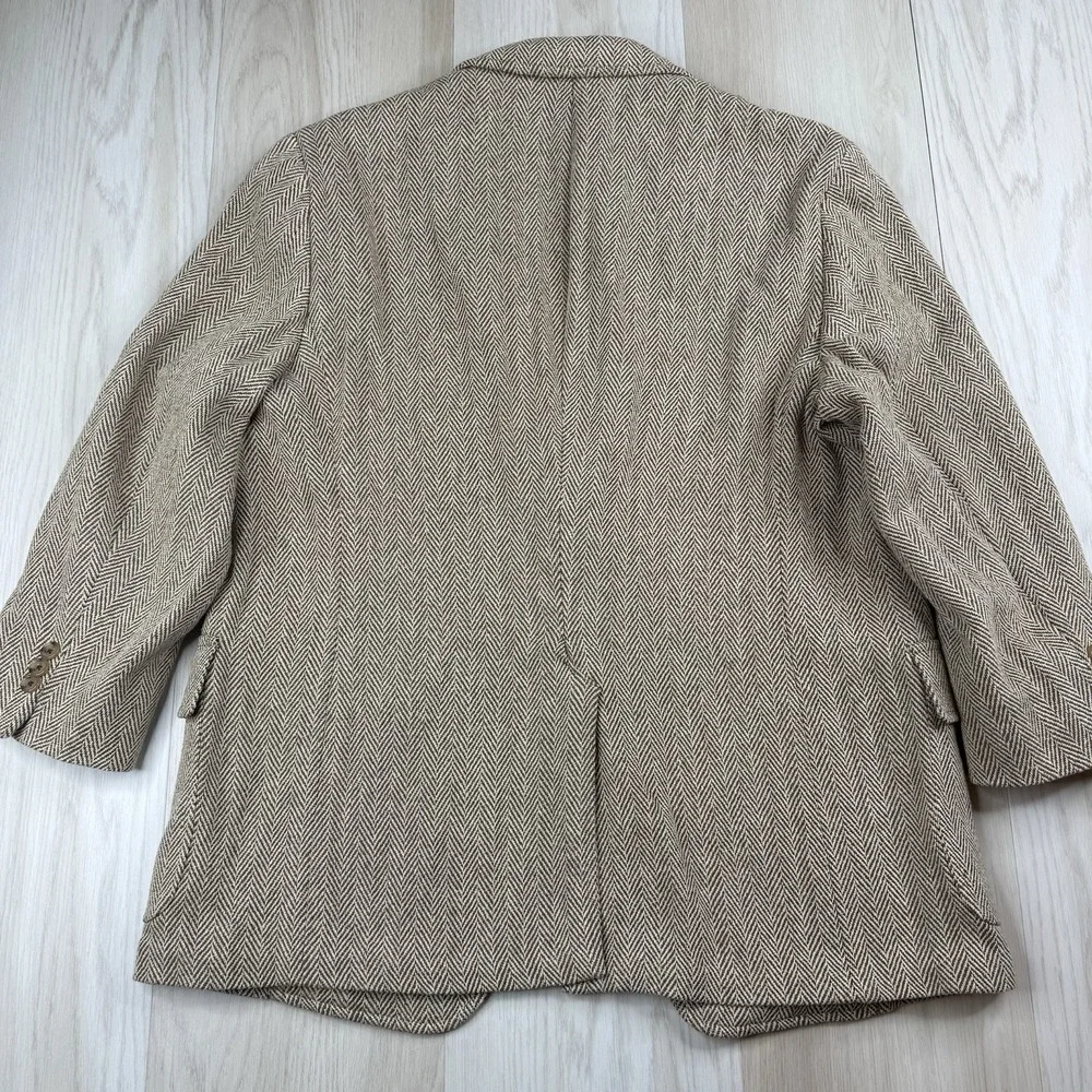 J. Press Herringbone Tweed Blazer Sport Coat Men's Size 48R Made In USA Cotton